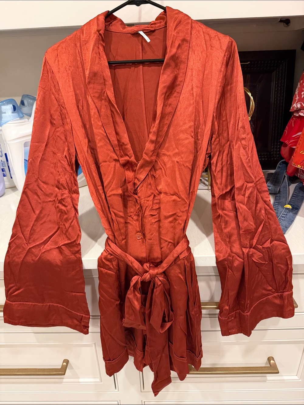 Young Fabulous & Broke Rust Red Satin tie romper-New without tags